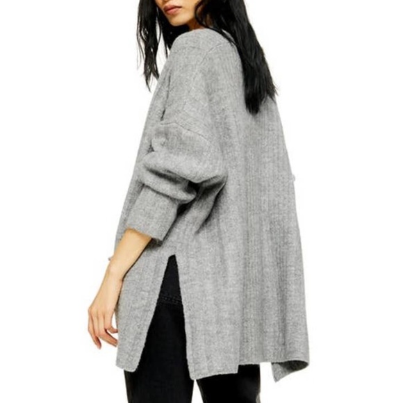 NWOT Topshop Open Oversized Ribbed Cardigan Pockets Boho Stretch Gray Small - Picture 2 of 12